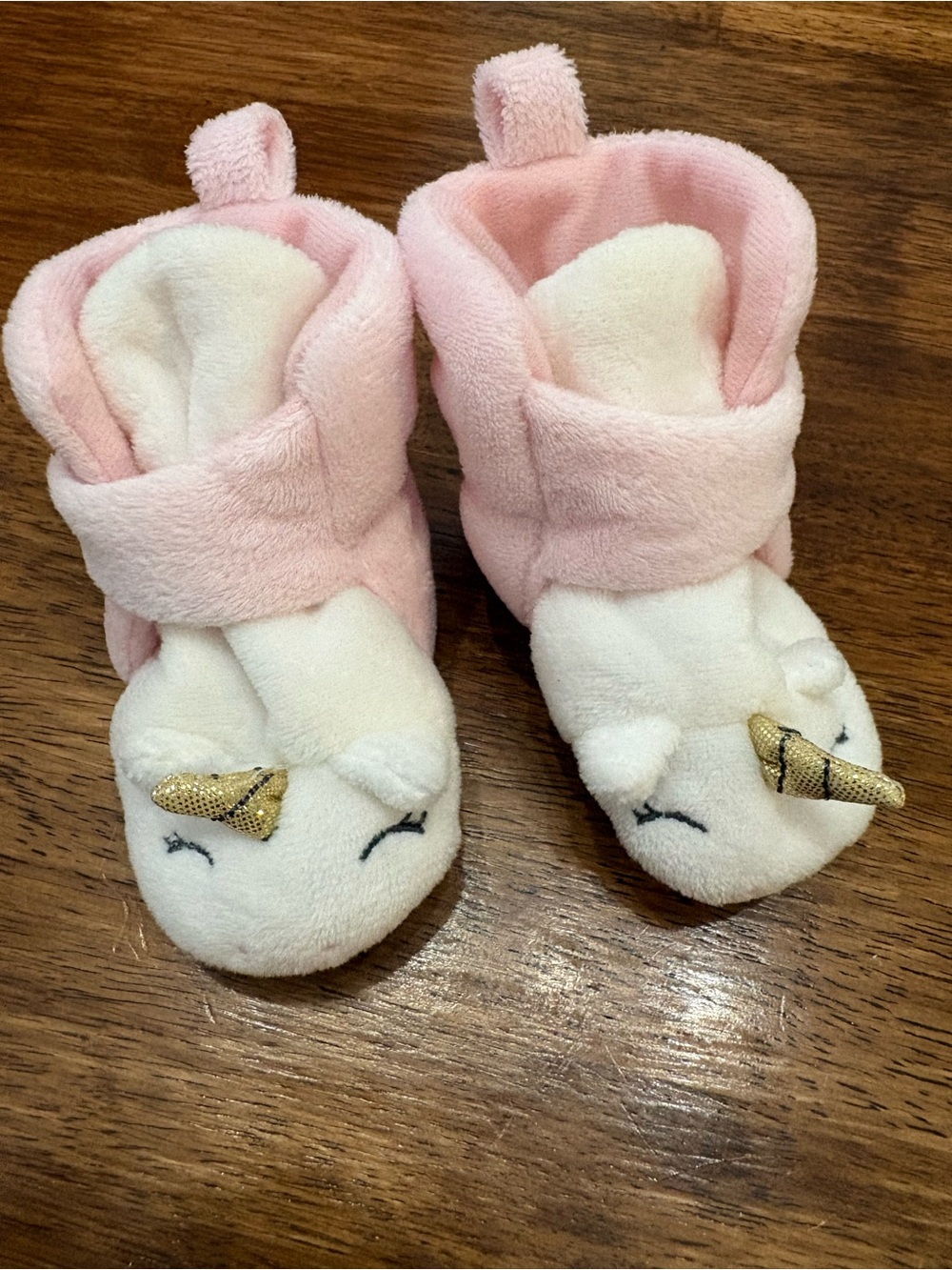 Plush Pink & White Unicorn Baby Booties